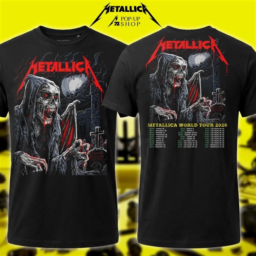 2026 M72 World Tour Dates Europe & Las Vegas Schedule Shirt – Metallica Pop-Up Shop Glasgow – Landon Armstrong Print