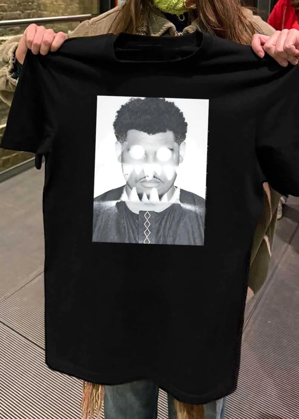 Frightening Eyes Monster Graphic Minimalist Black and White Cotton T-Shirt