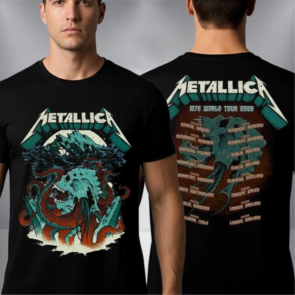 Metallica M72 World Tour 2026 Merch Kraken Skull Head With Dates Shirt