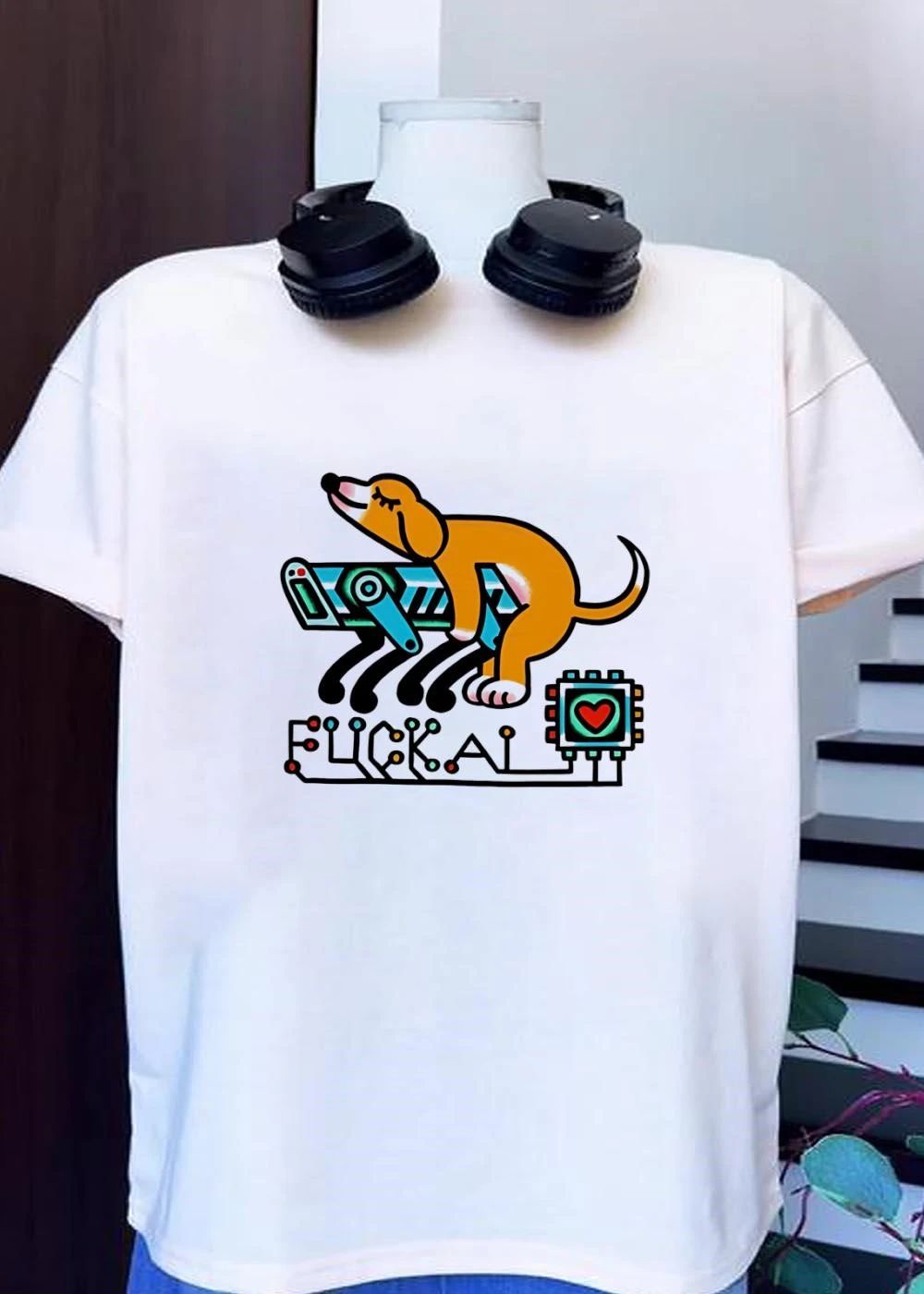 Dog Humping Robot Tech Anti Artificial Intelligence FUCK AI Heart T-Shirt