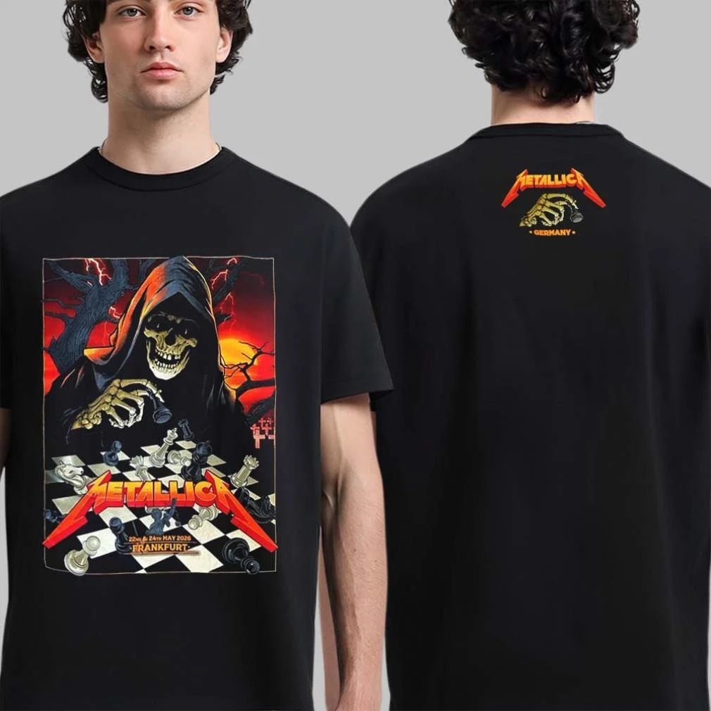 Metallica M72 Frankfurt 2026 Pop Up Shop Merch Tee At Frankfurt Germany Deutsche Bank Park On 22 And 24 May 2026 Skeleton Playing Chess Shirt