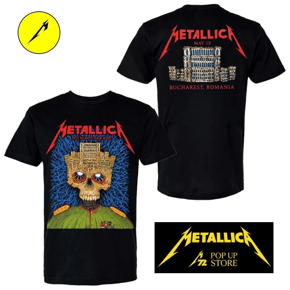Metallica M72 Bucharest Limited Edition Show May 13, 2026 By Matei Apostolescu Palace Of Parliament Crown Skull Two Sided Shirt