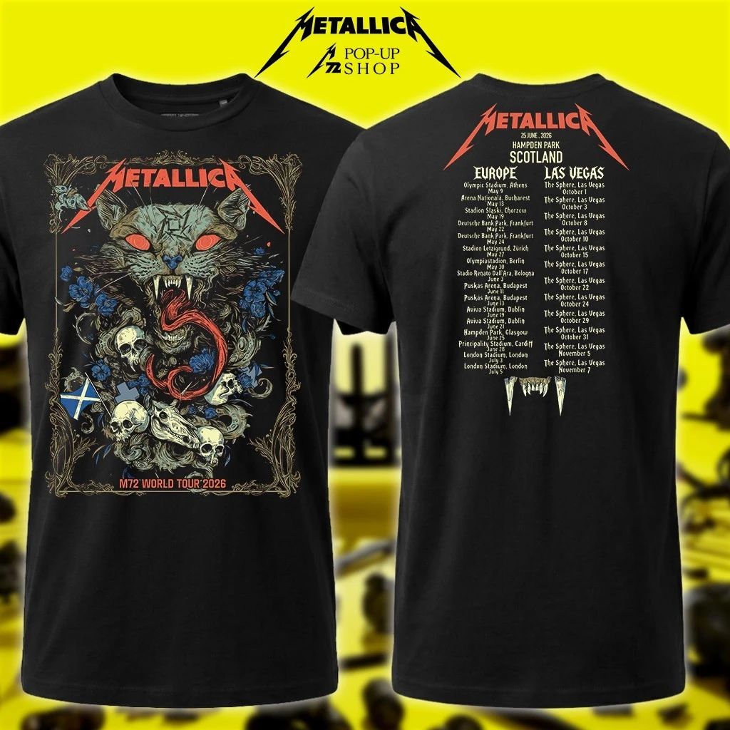Wolf Skull Jack Original Artwork Metallica M72 World Tour 2026 Europe Leg Shirt Glasgow, Scotland 25th June