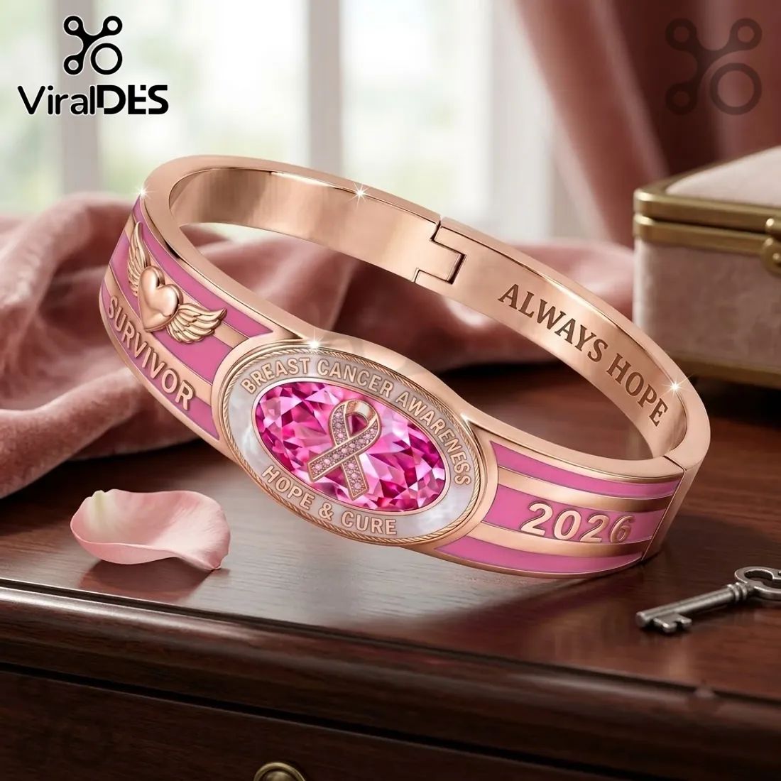 Breast Cancer Awareness 2026 Survivor Hinged Bracelet
