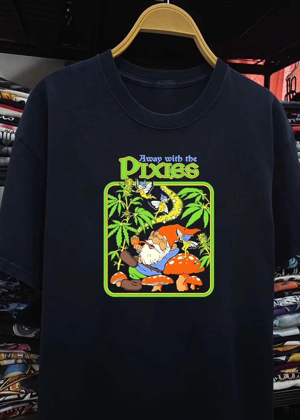 Away With the Pixies Gnome Smoking Cannabis Weed Marijuana Mushroom Fantasy Pixie Shirt