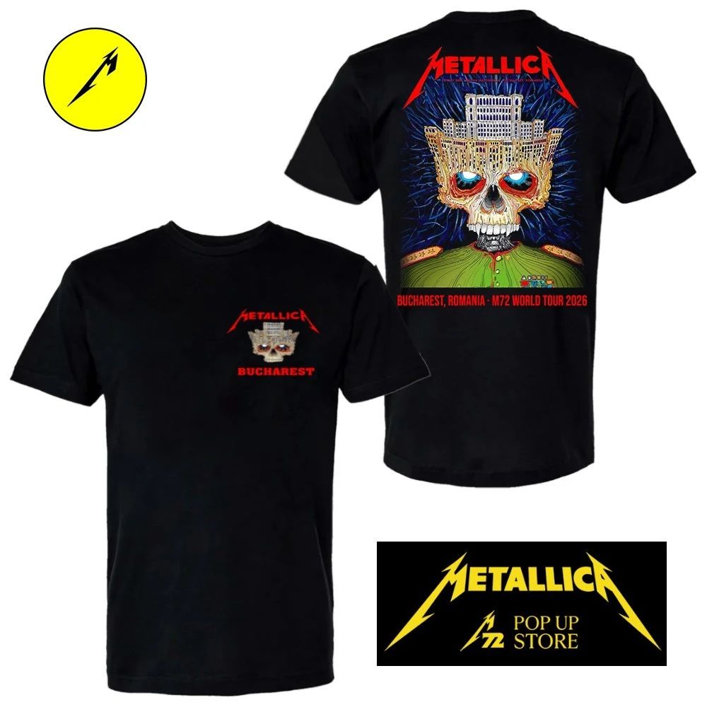 Metallica M72 Bucharest Poster Art Gojira and Knocked Loose By Revolver Dart Two Sided Shirt Arena Națională, Romania