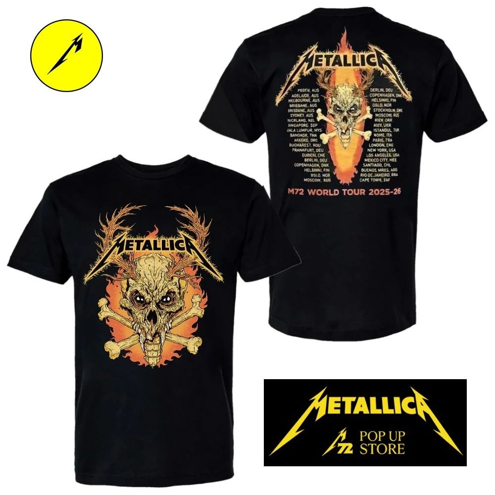 Metallica Pop-Up Shop M72 European World Tour 2026 Flame Skull Dates Shirt