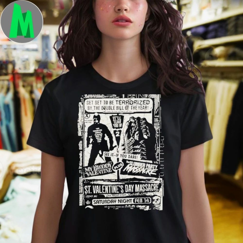 Gutter Garbs Valentine’s Day Massacre Double Feature Newspaper Ad Shirt