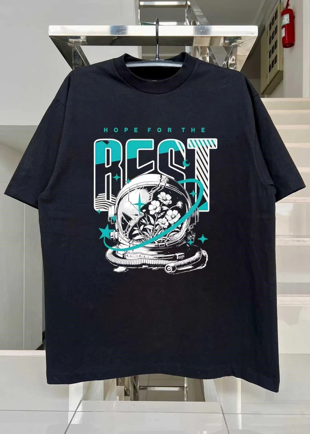 Hope for the Best Astronaut Flowers Graphic T-Shirt