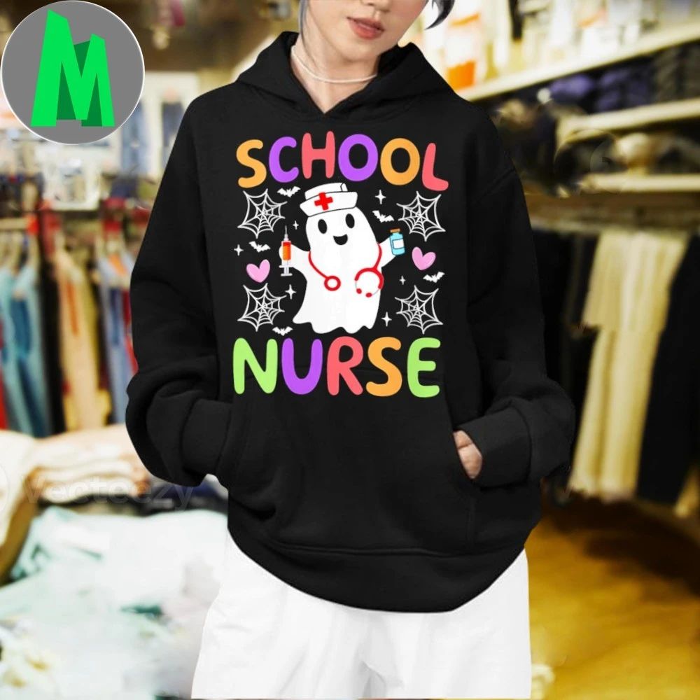Women’s School Nurse Spooky Ghost Funny Halloween Nurse Costume 2025 Shirt