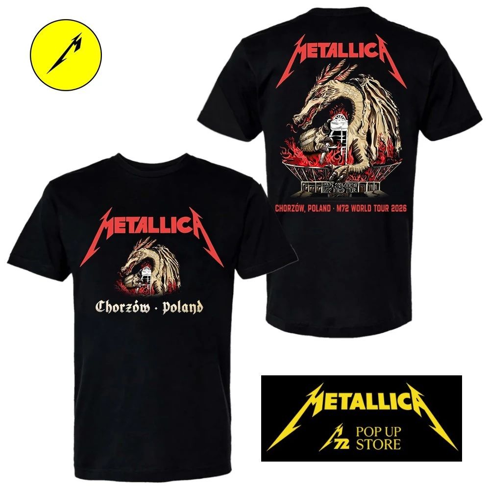 Metallica M72 Chorzów Pop Up Poster At Stadion Slaski Chorzów Poland On May 19 2026 M72 World Tour 2026 Dragon By Karol Banach Two Sided Shirt
