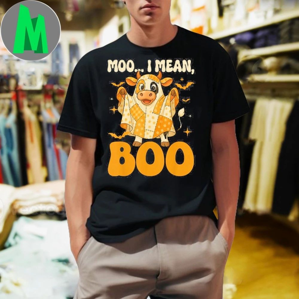 Halloween Cow Ghost Patchwork Moo I Mean Boo Costume Shirt