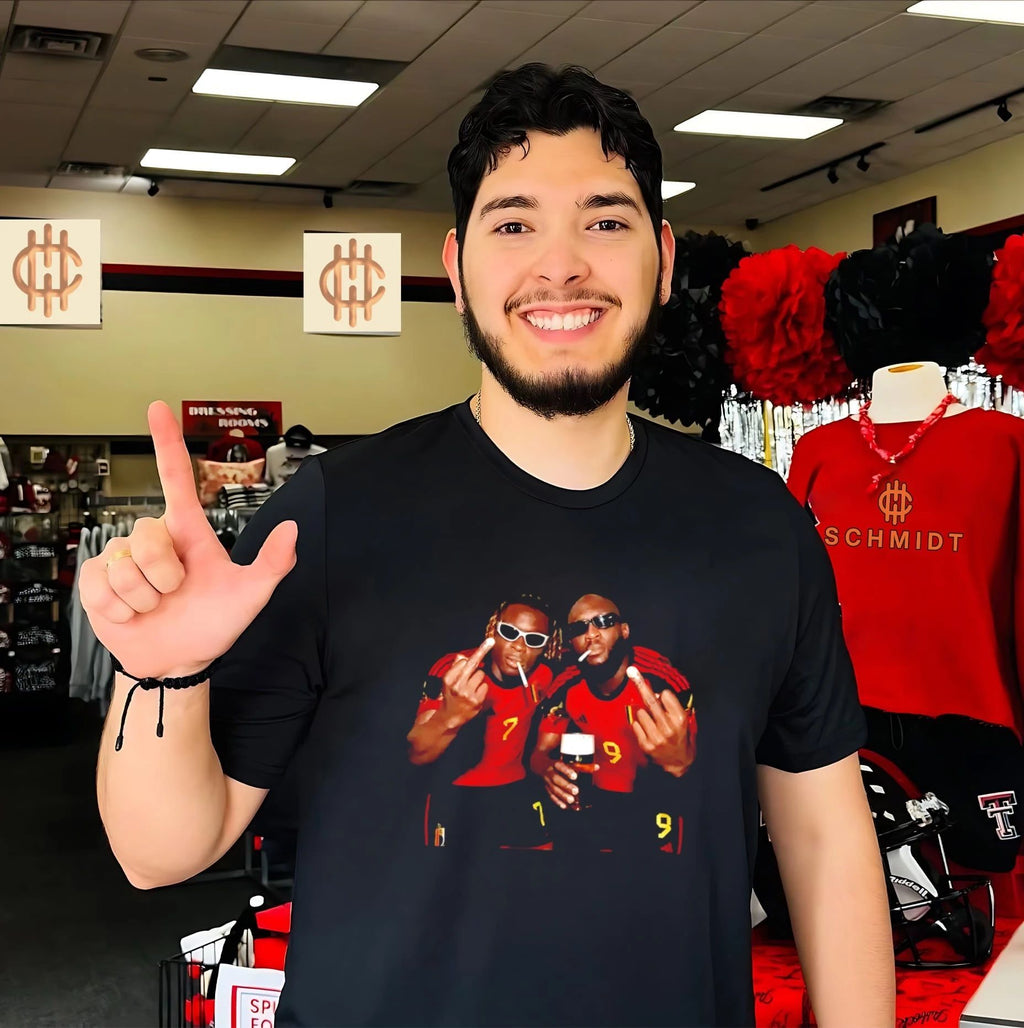 Romelu Lukaku and Jeremy Doku Belgium National Team middle finger shirt