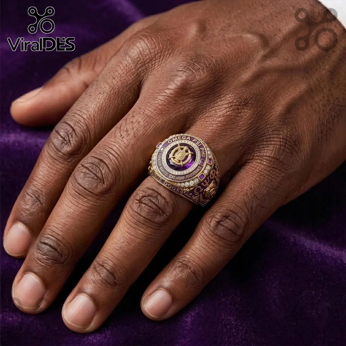 Omega Psi Phi Que Dogs Gold Ring