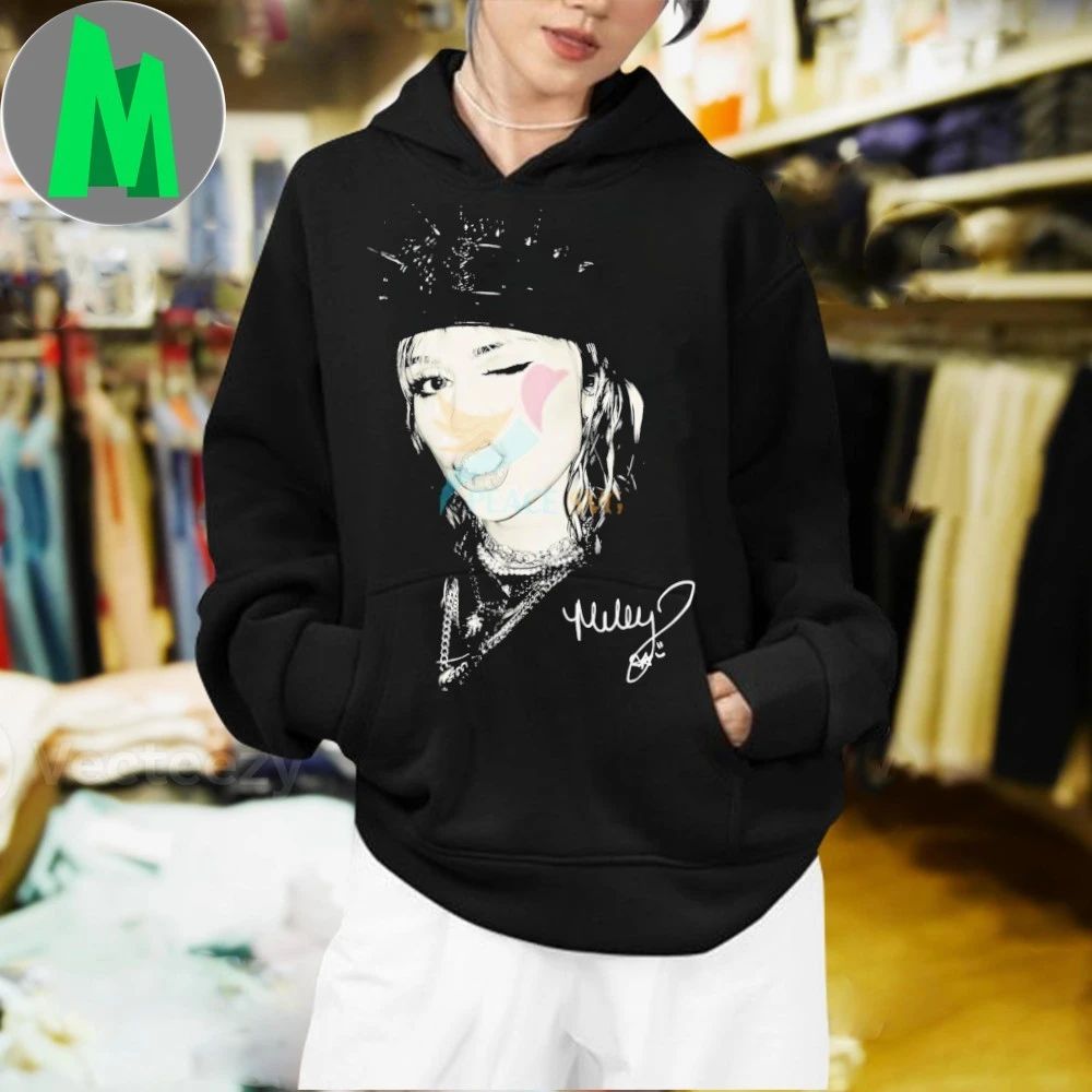 Original Miley Cyrus Black Crown Winking Face Monochrome Portrait Shirt