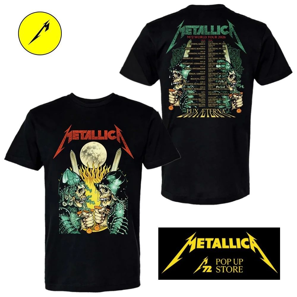 Metallica Pop-up Shop M72 European World Tour 2026 Two Skeletal Knights and A Full Moon Shirt
