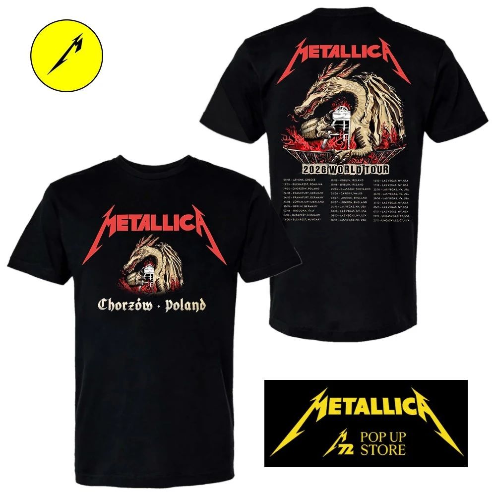 Metallica M72 Chorzow Pop Up Shop Limited Edition Poster At Stadion Slaski In Chorzow Poland On May 10 2026 Art by Karol Banach Smok Wawelski (Wawel Dragon) Two Sided Shirt