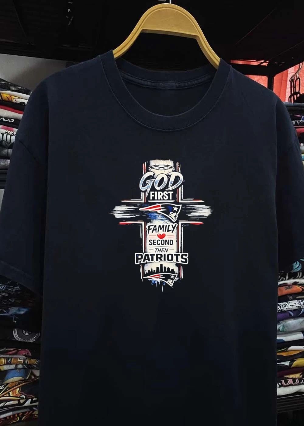 Patriots Shirt God First Family Second Then Patriots Cross T-Shirt