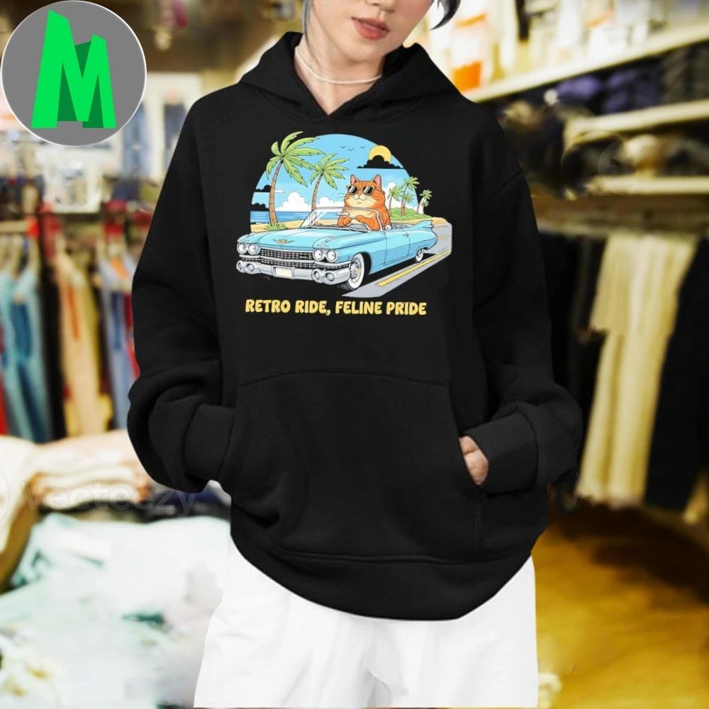 Retro Cat Convertible Cruise Beach Vibes Vintage Aesthetic Shirt