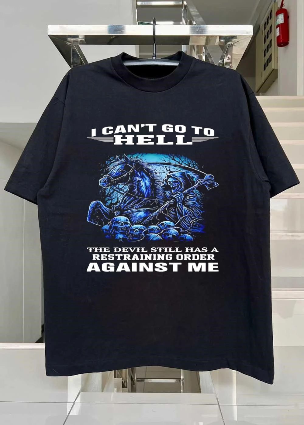 Grim Reaper Riding Horse Restraining Order Against Me T-Shirt