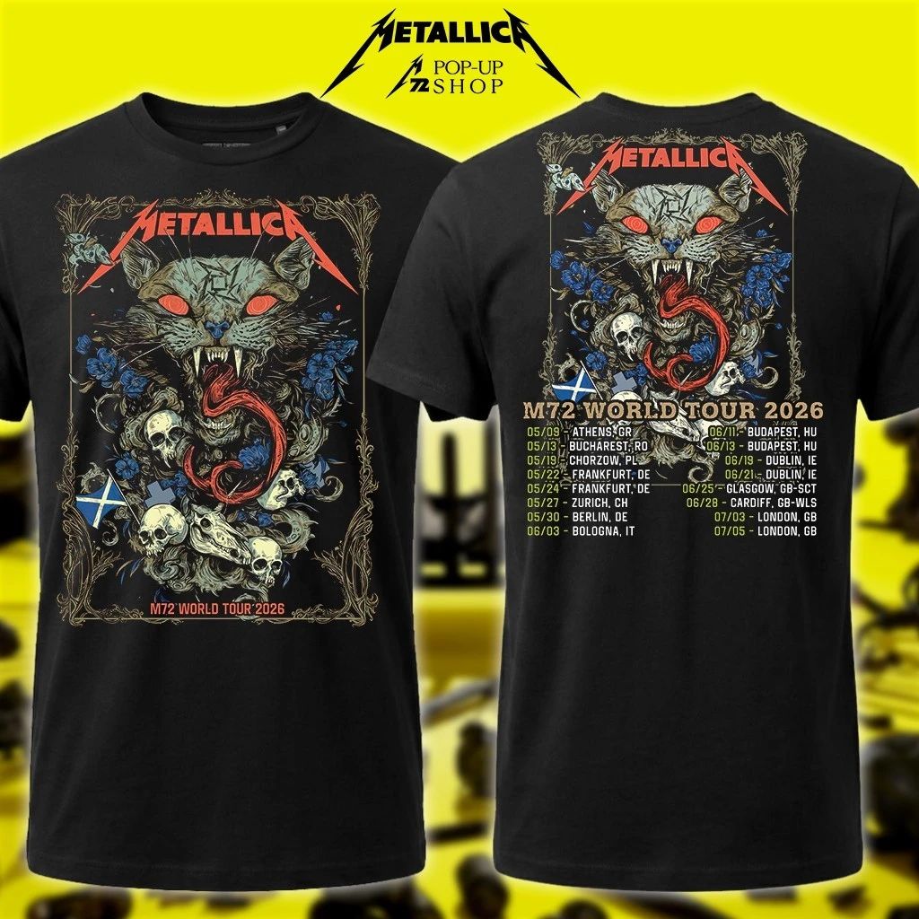 Metallica M72 World Tour 2026 Euro Show Dates Shirt – Glasgow, Scotland 25th June 2026 Wolf Skull Artwork