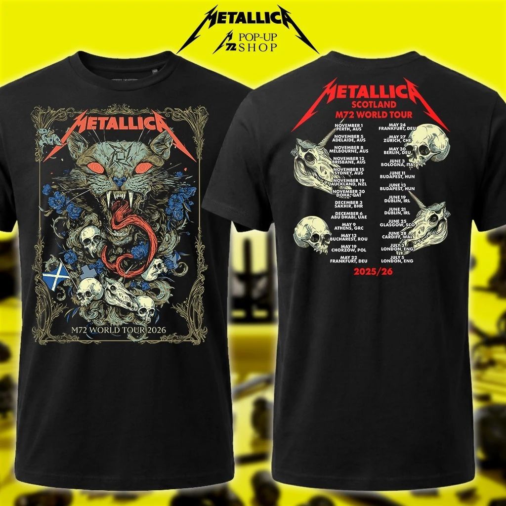 Metallica EU Tour Pop-Up Tee – M72 World Tour 2026 Glasgow, Scotland 25th June 2026 Wolf Skull Jack