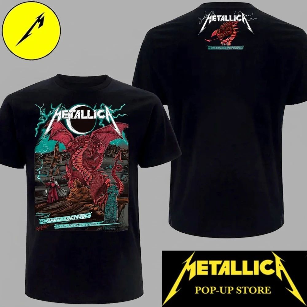 Metallica M72 Cardiff Red Dragon Official Two Sides Tee